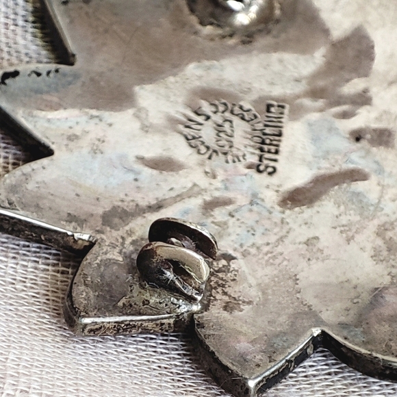 Abalone Alpaca Sterling Silver Mexico Signed Jose N 5 N5 Vintage Brooch - Picture 6 of 9